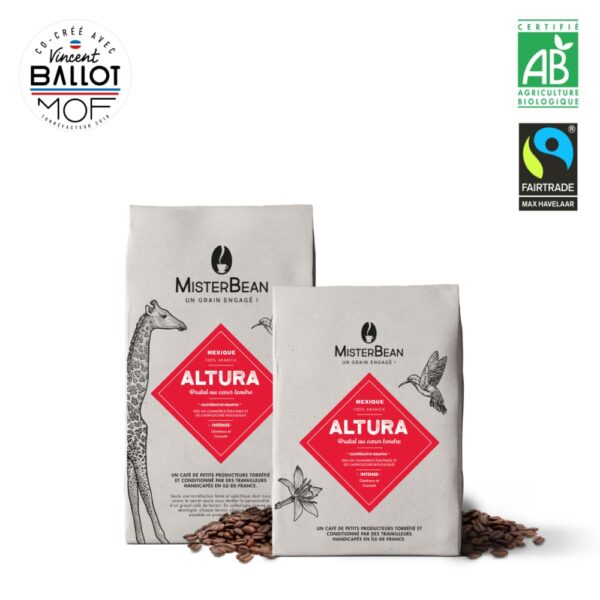 Café en grain BIO et équitable MAX HAVELAAR 500g et 250g - MisterBean - Altura du Mexique - 100% arabica